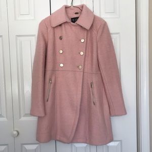 Guess Double Breasted Pink Wool Pea Coat